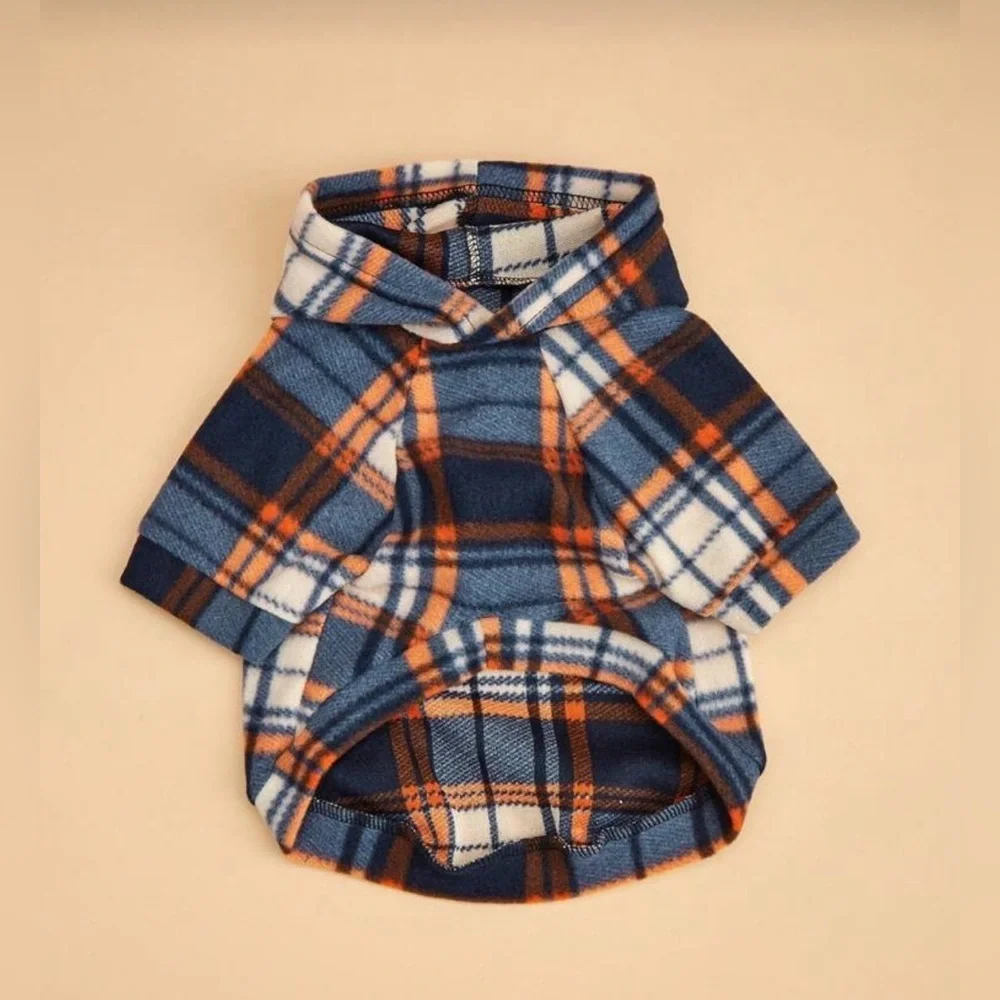 Plaid Hooded Dog Shirt - Blue and Orange
